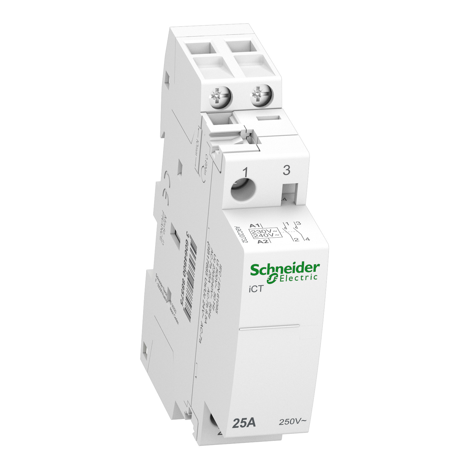 A9C20732_Front_1500x1500 A9C20732 iCT 25A 2NO 230 240V 50Hz contactor Schneider Electric a9c20732 front 1500x1500