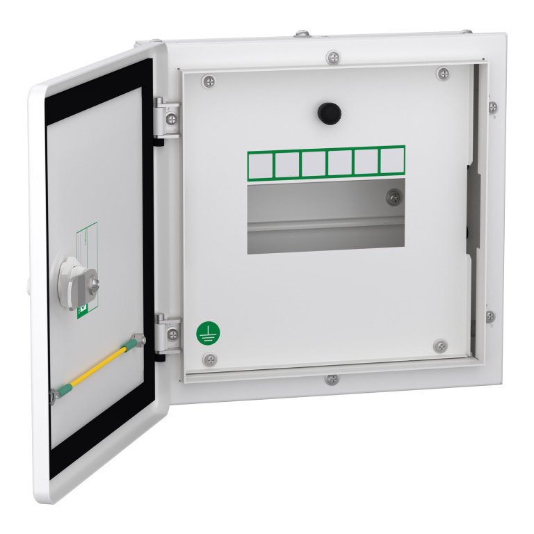 A9HSND06 Acti 9 SPN DB double door metal 6 ways Schneider Electric a9hsnd06 door open image 1500x1500