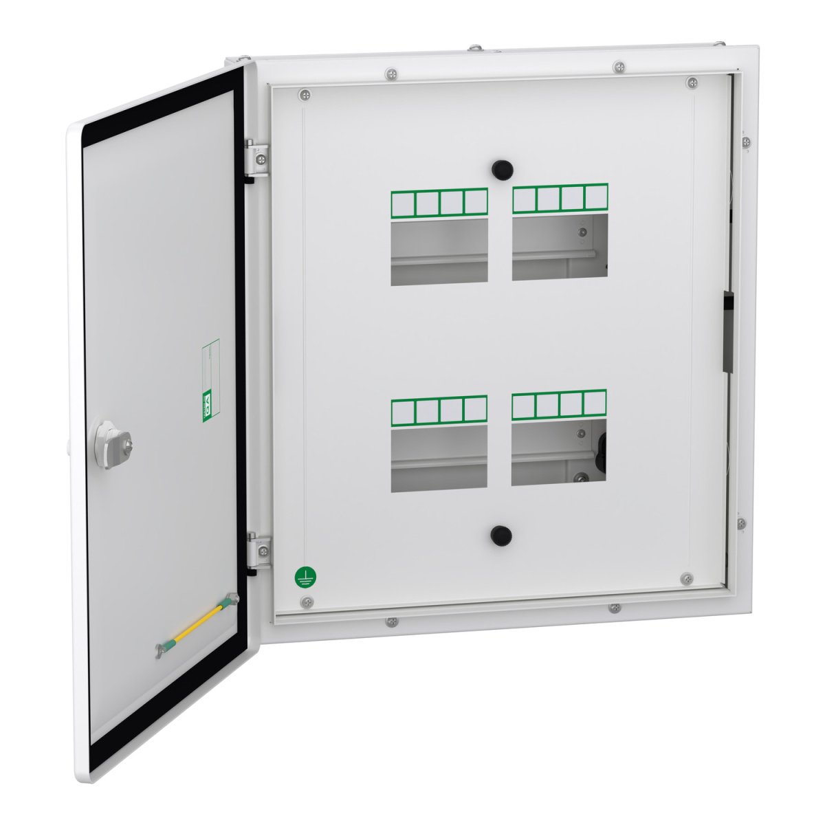 A9HTND04E Acti 9 TPN DB double door metal IP43 4 ways eco Schneider Electric a9htnd04e door open image 1500x1500