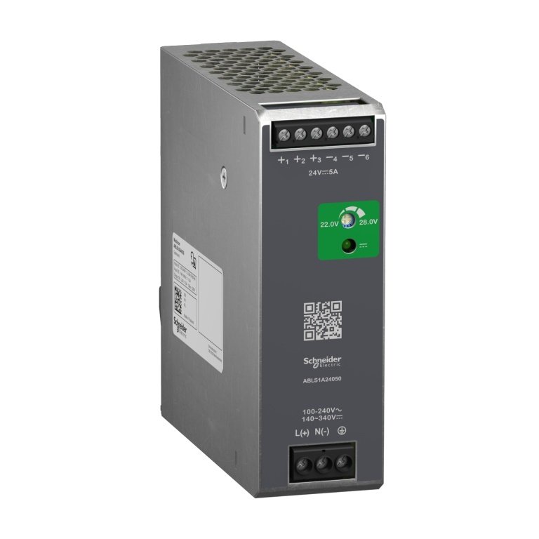 ABLS1A24050 Regulated Power Supply, 100 to 240V AC, 24V, 5A, single phase, Optimized Schneider Electric abl7 8 cp19070 1500x1