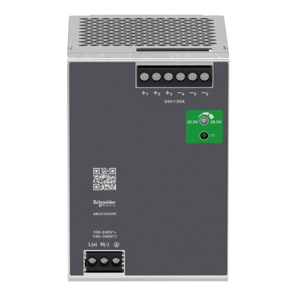 ABLS1A24200 Regulated Power Supply, 100 to 240V AC, 24V, 20A, single phase, Optimized Schneider Electric abls1a24200 front 15