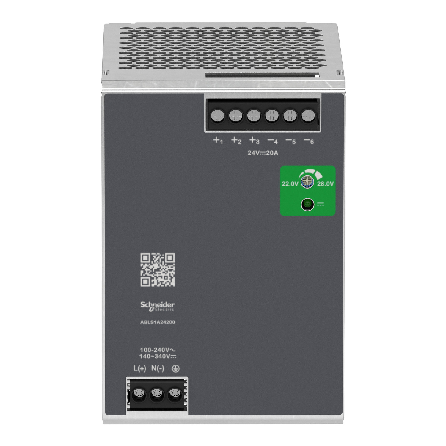 ABLS1A24200_front_1500x1500 ABLS1A24200 Regulated Power Supply, 100 to 240V AC, 24V, 20A, single phase, Optimized Schneider Electric abls1a24200 front 15