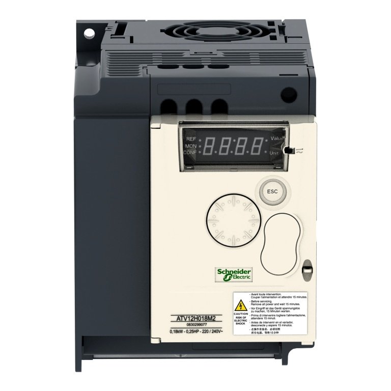 ATV12HU15M2 variable speed drive, Altivar 12, 1.5kW, 2hp, 200 to 240V, 1 phase, with heat sink Schneider Electric atv12hu15m2