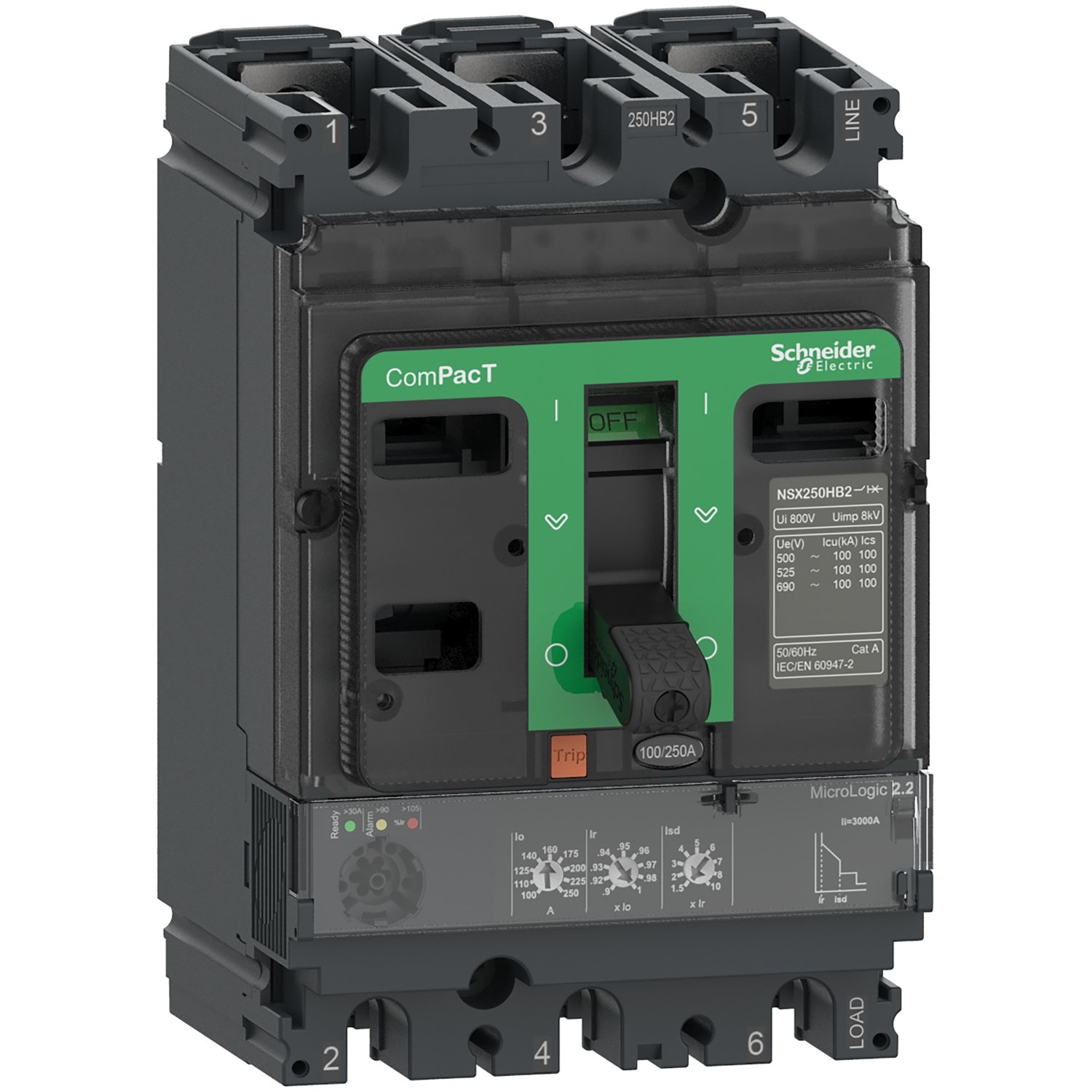 C25W32D250-image_1500x1500 C25N32D250 Circuit breaker, ComPacT NSX250N, 50kA 415VAC, 3 poles, MicroLogic 2.2 trip unit 250A Schneider Electric c25w32d25
