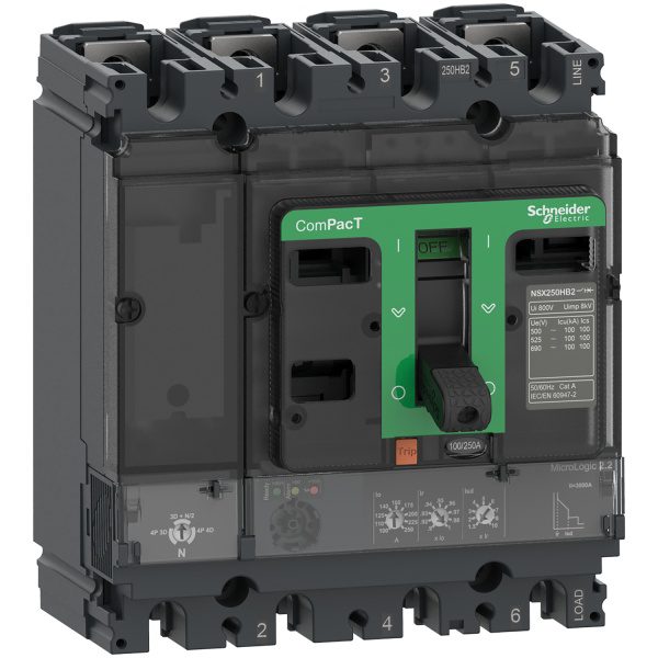 C25F42D250 Circuit breaker, ComPacT NSX250F, 36kA 415VAC, 4 poles, MicroLogic 2.2 trip unit 250A Schneider Electric c25w42d25