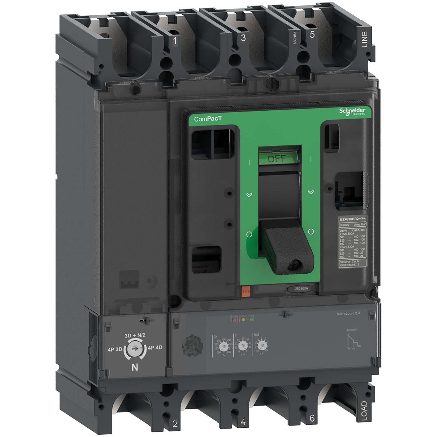 C63W42D630-image_1500x1500 C63N42D630 Circuit breaker, ComPacT NSX630N, 50kA 415VAC, 4 poles, MicroLogic 2.3 trip unit 630A Schneider Electric c63w42d63