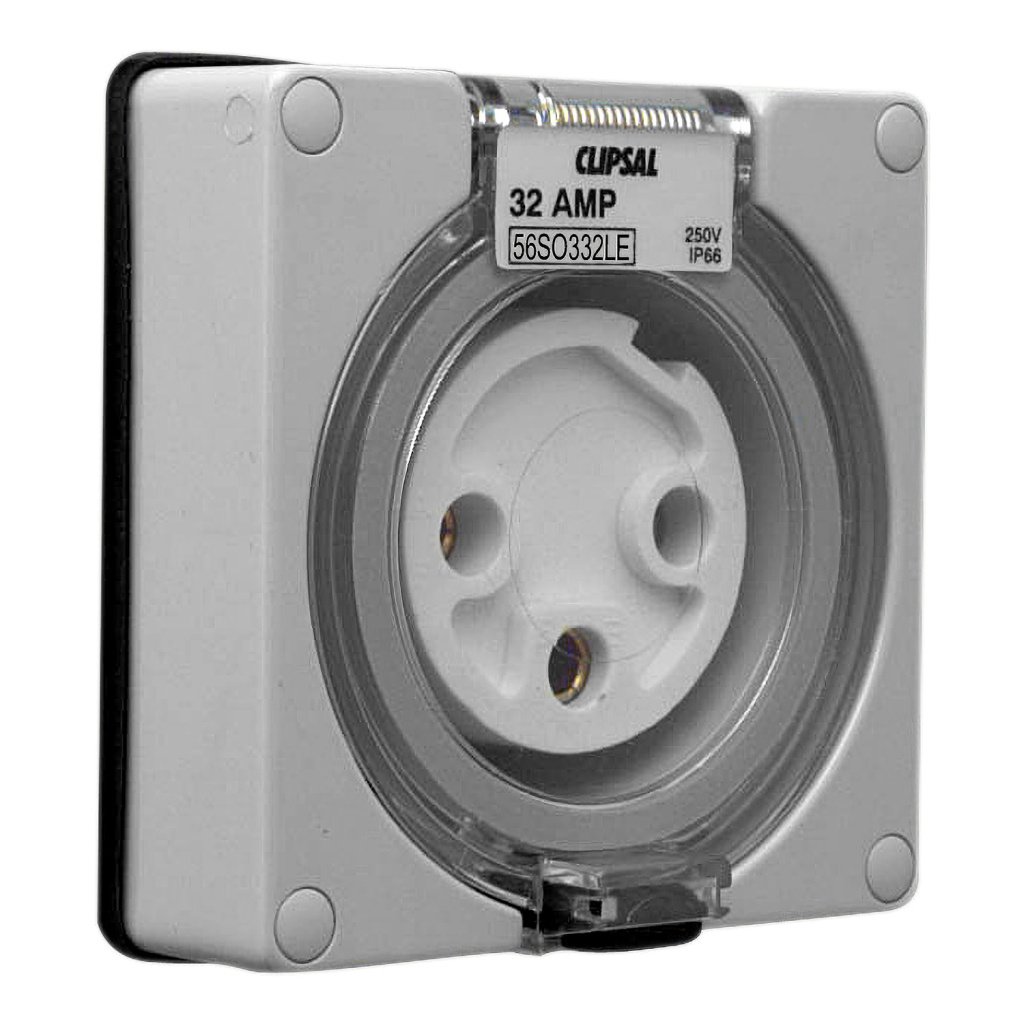 56SO332LE-GY Clipsal 56 Series, Socket Outlets, Surface Sockets IP66, 250V 32A 3 Round Pins Schneider Electric clpimg c000205