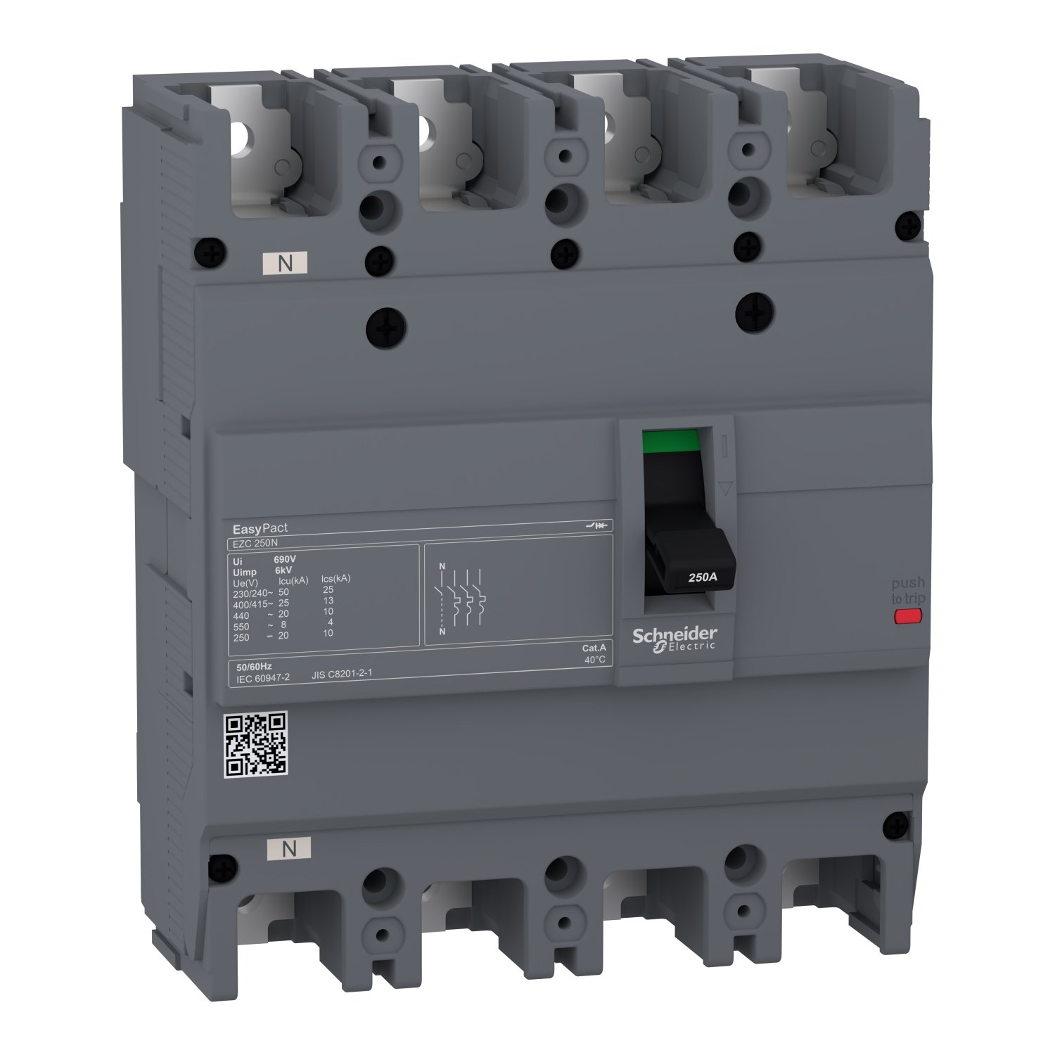 EZC250N4250_Image_1500x1500 EZC250N4125 circuit breaker Easypact EZC250N TMD 125 A 4 poles 3d Schneider Electric ezc250n4250 image 1500x1500