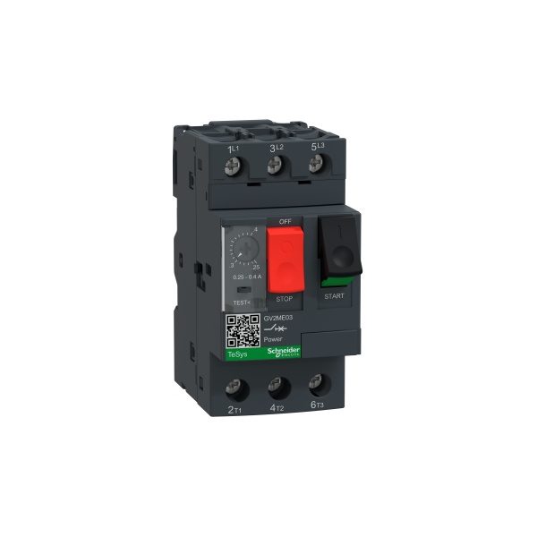 GV2ME03 Motor circuit breaker, TeSys GV2, 3P, 0.25-0.4 A, thermal magnetic, screw clamp terminals Schneider Electric gv2me03
