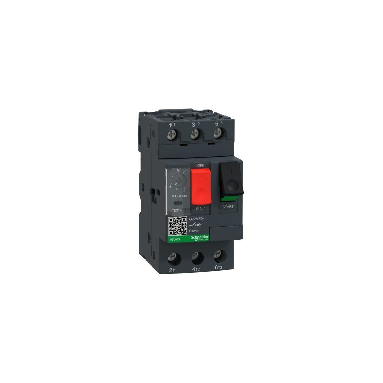 GV2ME04 Motor circuit breaker, TeSys GV2, 3P, 0.4-0.63 A, thermal magnetic, screw clamp terminals Schneider Electric gv2me04