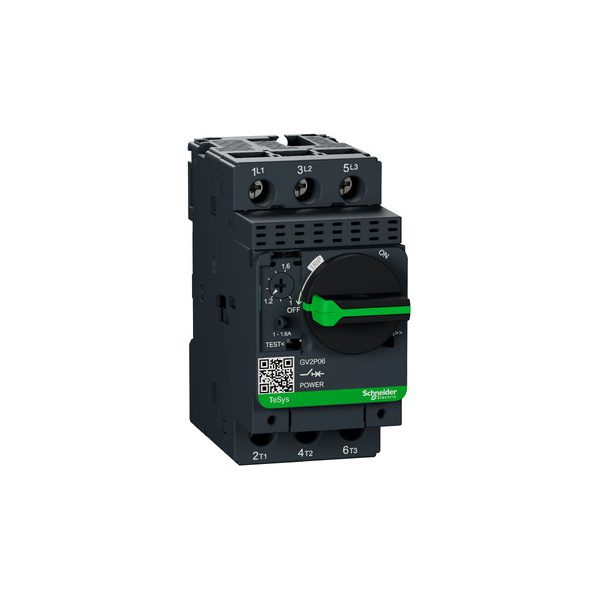 GV2P06 Motor circuit breaker, TeSys GV2, 3P, 1-1.6 A, thermal magnetic, screw clamp terminals Schneider Electric gv2p06 image