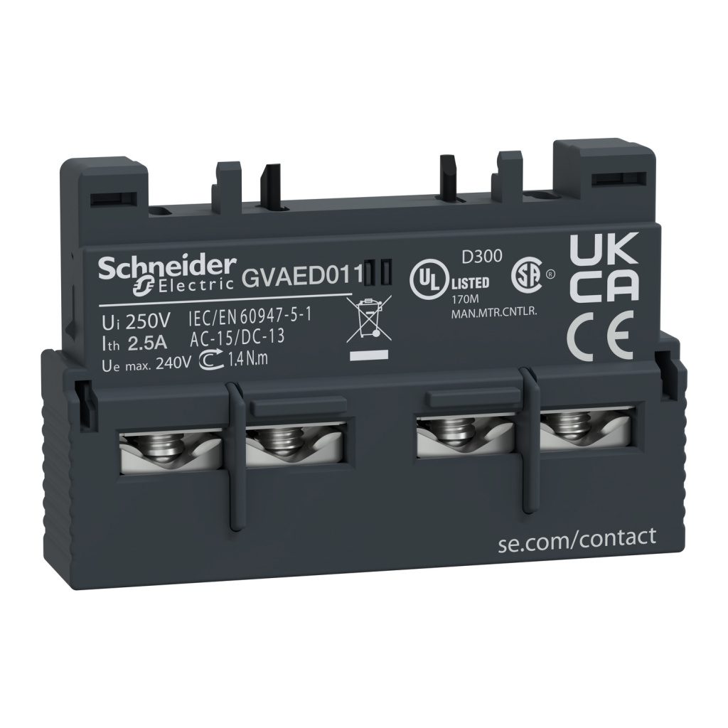 GVAED011 TeSys GV3 auxiliary contact block 1 NO 1 NC Schneider Electric gvaed011 image 1500x1500