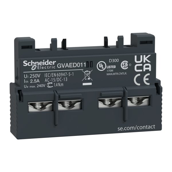 GVAED011 TeSys GV3 auxiliary contact block 1 NO 1 NC Schneider Electric gvaed011 image 1500x1500