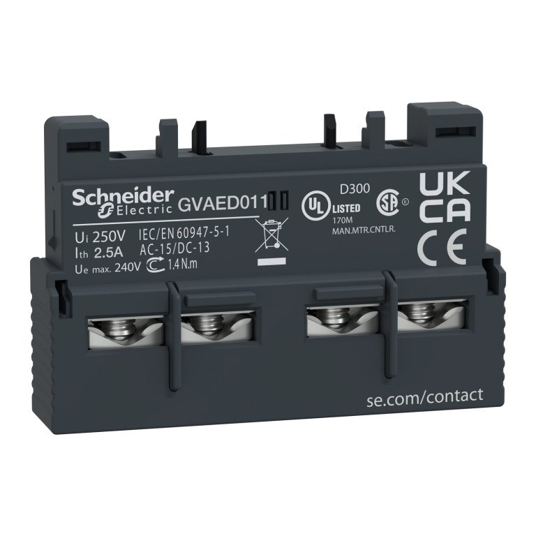 GVAED011 TeSys GV3 auxiliary contact block 1 NO 1 NC Schneider Electric gvaed011 image 1500x1500