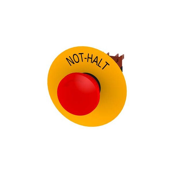 3SB22031AC01 Emergency stop mushroom pushbutton, 16 mm, round, plastic, red, rotate-to-unlatch mechanism, 1 NC, with yellow b