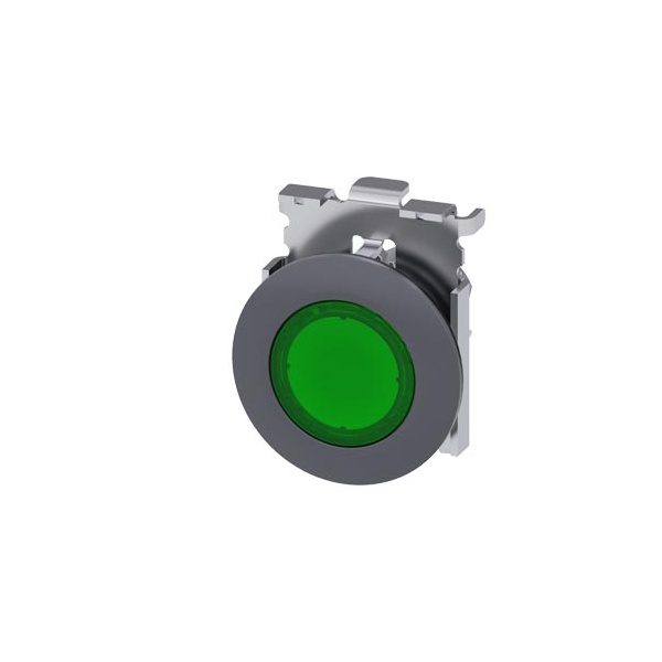 3SU10610JB400AA0 Illuminated pushbutton, 30 mm, round, metal, matte, green, front ring for flush installation, momentary cont