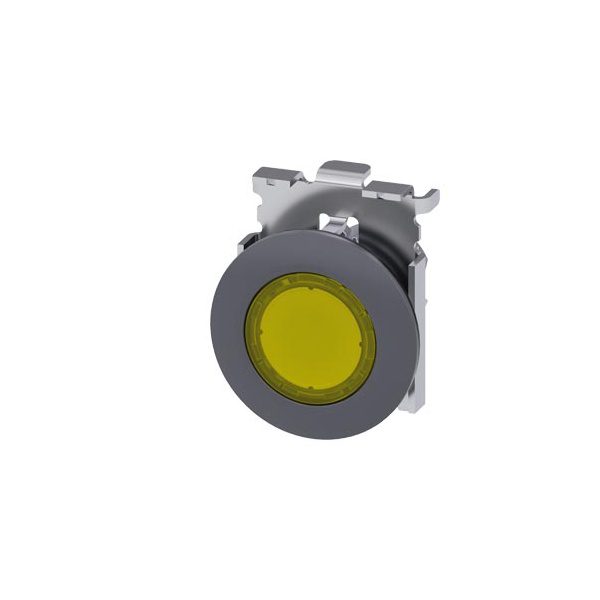 3SU10610JB300AA0 Illuminated pushbutton, 30 mm, round, metal, matte, yellow, front ring for flush installation, momentary con