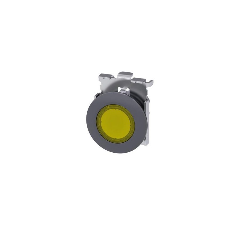 3SU10610JB300AA0 Illuminated pushbutton, 30 mm, round, metal, matte, yellow, front ring for flush installation, momentary con