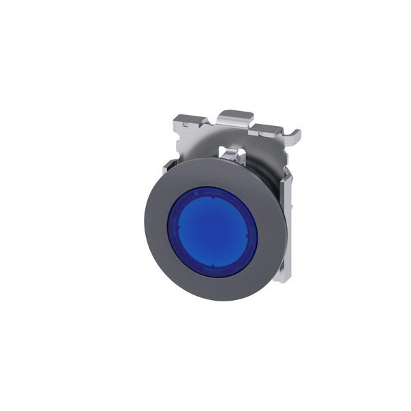 3SU10610JB500AA0 Illuminated pushbutton, 30 mm, round, metal, matte, blue, front ring for flush installation, momentary conta