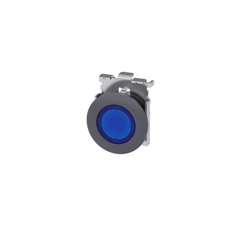3SU10610JB500AA0 Illuminated pushbutton, 30 mm, round, metal, matte, blue, front ring for flush installation, momentary conta