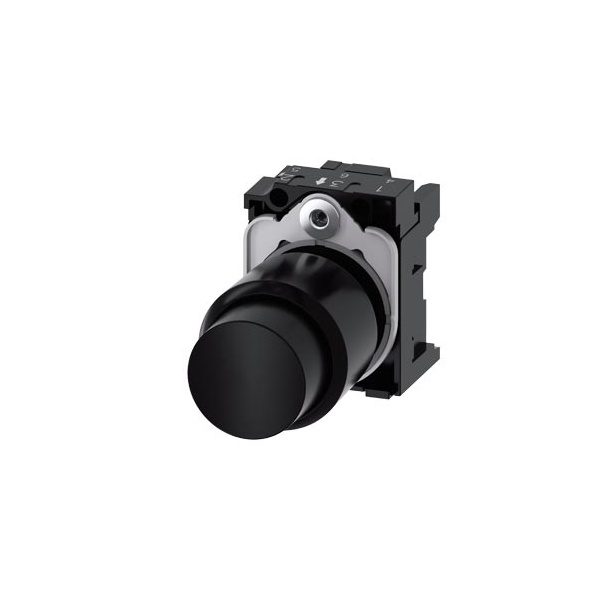 3SU12000FB100AA0 Pushbutton, compact, with extended stroke 12 mm , 22 mm, round, plastic, black, pushbutton, raised, momentar
