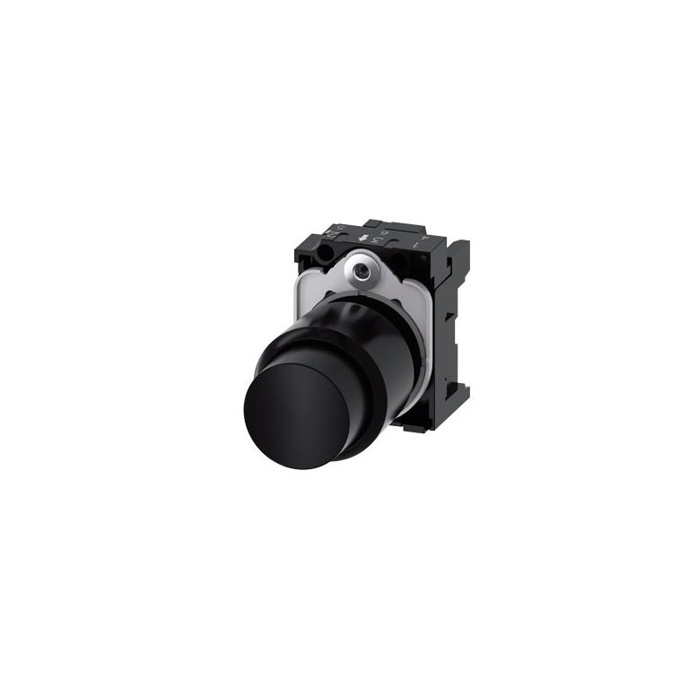 3SU12000FB100AA0 Pushbutton, compact, with extended stroke 12 mm , 22 mm, round, plastic, black, pushbutton, raised, momentar