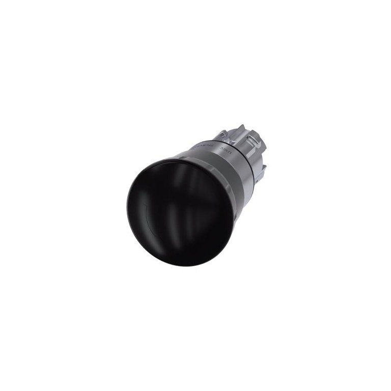 3SU10501HB100AA0 Mushroom pushbutton, 22 mm, round, metal, shiny, black, 40 mm, positive latching, acc. to EN ISO 13850, rota