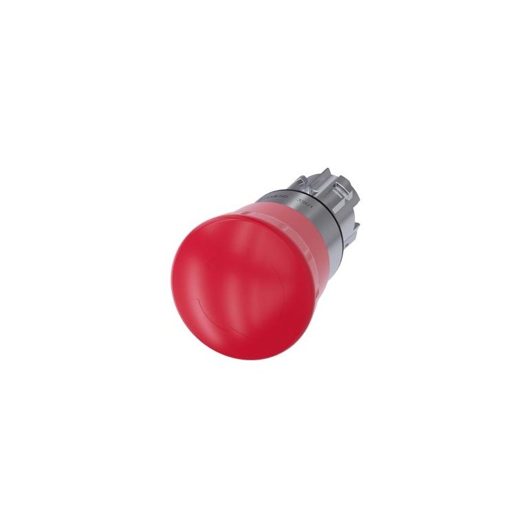 3SU10501HB200AA0 EMERGENCY STOP mushroom pushbutton, 22 mm, round, metal, shiny, red, 40 mm, positive latching, acc. to EN IS