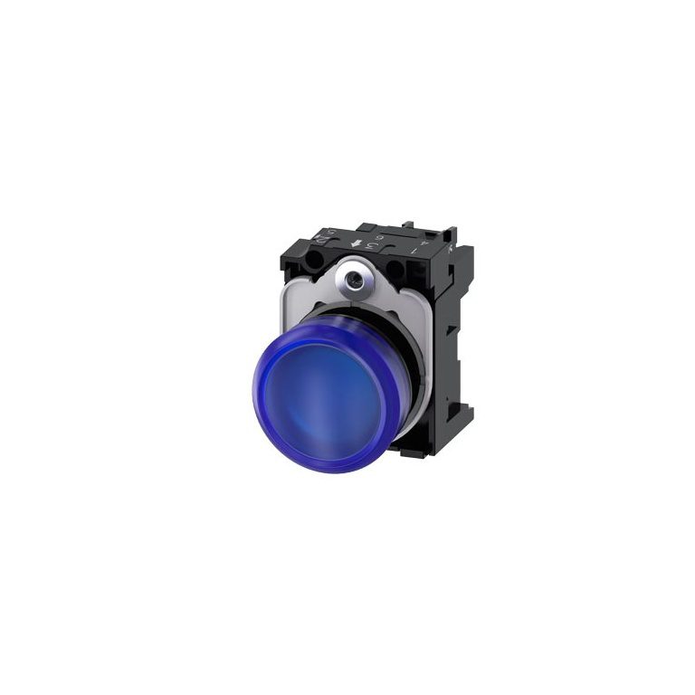 3SU11066AA501AA0 Indicator lights, 22 mm, round, plastic, blue, lens, smooth, with holder, LED module, with integrated LED 23