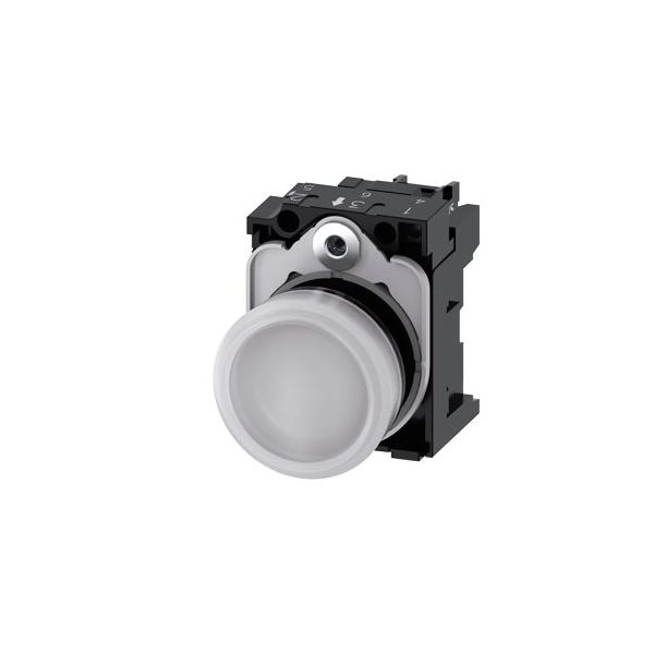 3SU11026AA601AA0 Indicator lights, 22 mm, round, plastic, white, lens, smooth, with holder, LED module, with integrated LED 2