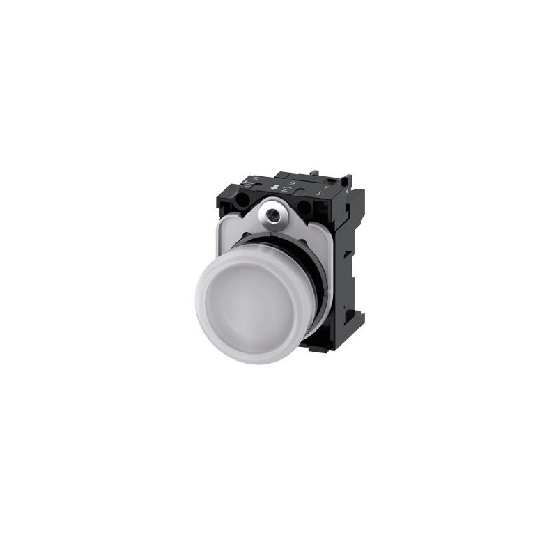 3SU11026AA601AA0 Indicator lights, 22 mm, round, plastic, white, lens, smooth, with holder, LED module, with integrated LED 2