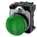 3SU11026AA401AA0 Indicator lights, 22 mm, round, plastic, green, lens, smooth, with holder, LED module, with integrated LED 2