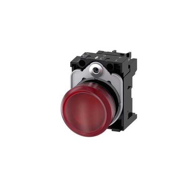3SU11026AA201AA0 Indicator lights, 22 mm, round, plastic, red, lens, smooth, with holder, LED module, with integrated LED 24
