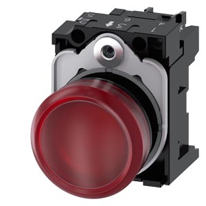 G_IC03_XX_07318i 3SU11026AA201AA0 Indicator lights, 22 mm, round, plastic, red, lens, smooth, with holder, LED module, with integrated LED 24