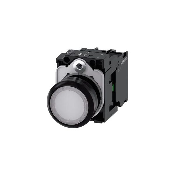 3SU11020AB601BA0 Illuminated pushbutton, 22 mm, round, plastic, white, pushbutton, flat, momentary contact type, with holder,