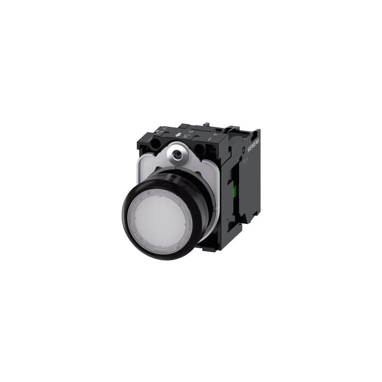 3SU11020AB601BA0 Illuminated pushbutton, 22 mm, round, plastic, white, pushbutton, flat, momentary contact type, with holder,