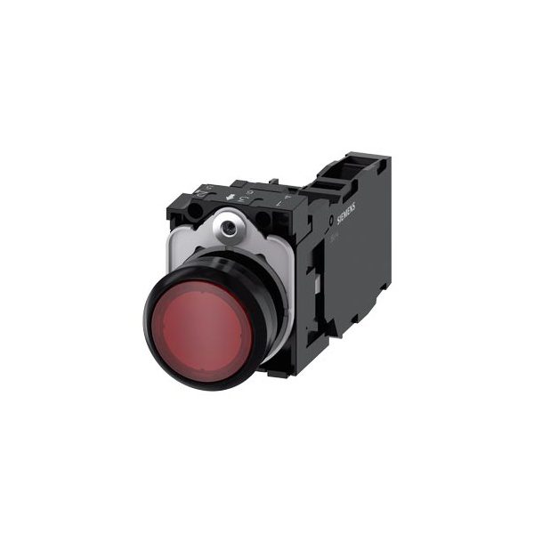 3SU11020AB201FA0 Illuminated pushbutton, 22 mm, round, plastic, red, pushbutton, flat, momentary contact type, with holder, 1