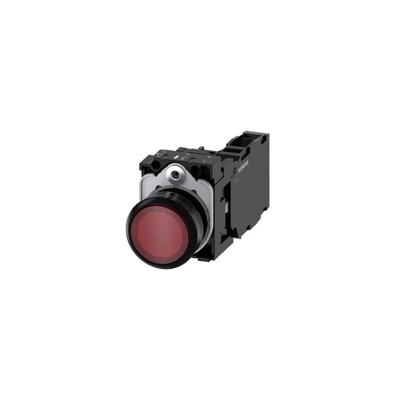 3SU11020AB201FA0 Illuminated pushbutton, 22 mm, round, plastic, red, pushbutton, flat, momentary contact type, with holder, 1