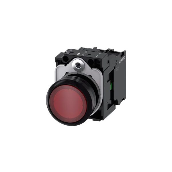 3SU11020AB201BA0 Illuminated pushbutton, 22 mm, round, plastic, red, pushbutton, flat, momentary contact type, with holder, 1
