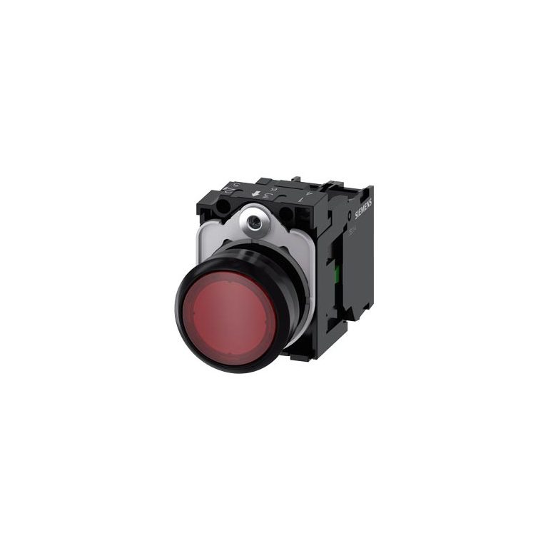 3SU11020AB201BA0 Illuminated pushbutton, 22 mm, round, plastic, red, pushbutton, flat, momentary contact type, with holder, 1