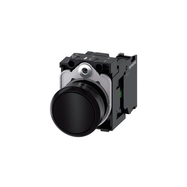 3SU11000AB101BA0 Pushbutton, 22 mm, round, plastic, black, pushbutton, flat, momentary contact type, with holder, 1 NO, screw