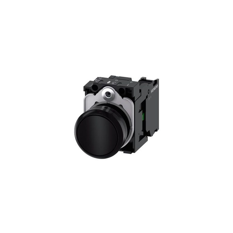 3SU11000AB101BA0 Pushbutton, 22 mm, round, plastic, black, pushbutton, flat, momentary contact type, with holder, 1 NO, screw