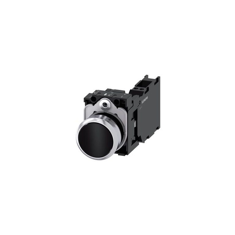 3SU11500AB103FA0 Pushbutton, 22 mm, round, metal, shiny, black, pushbutton, flat, momentary contact type, 1 NO 1 NC Siemens g