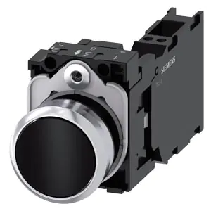 3SU11500AB103FA0 Pushbutton, 22 mm, round, metal, shiny, black, pushbutton, flat, momentary contact type, 1 NO 1 NC Siemens g