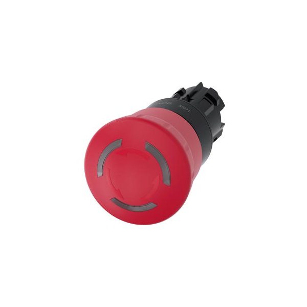 3SU10011HB200AA0 EMERGENCY STOP mushroom pushbutton, illuminable, 22 mm, round, plastic, red, 40 mm, positive latching, acc.