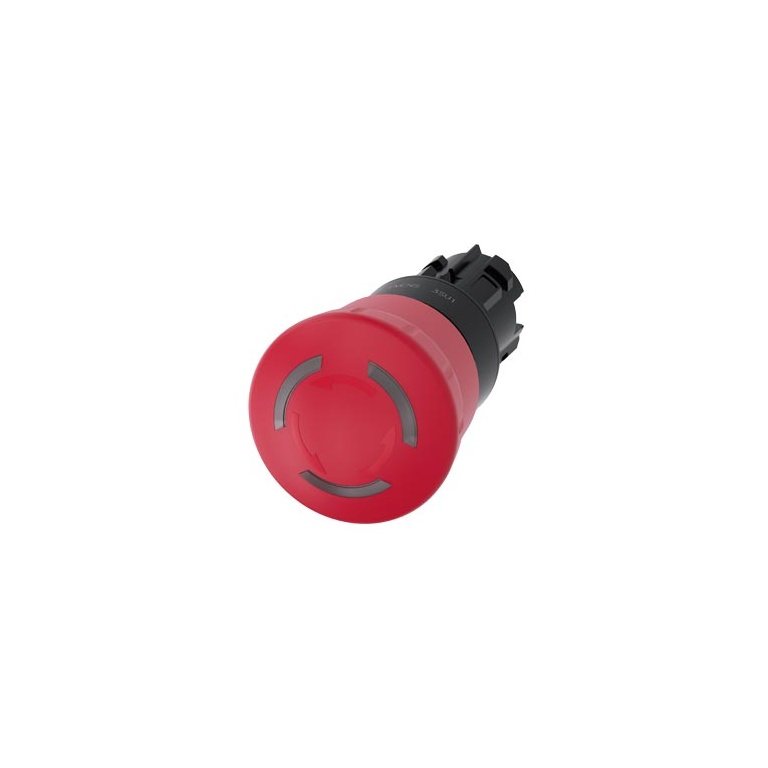 3SU10011HB200AA0 EMERGENCY STOP mushroom pushbutton, illuminable, 22 mm, round, plastic, red, 40 mm, positive latching, acc.