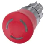 3SU10511HB200AA0 EMERGENCY STOP mushroom pushbutton, illuminable, 22 mm, round, metal, shiny, red, 40 mm, positive latching,