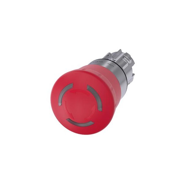 3SU10511HB200AA0 EMERGENCY STOP mushroom pushbutton, illuminable, 22 mm, round, metal, shiny, red, 40 mm, positive latching,
