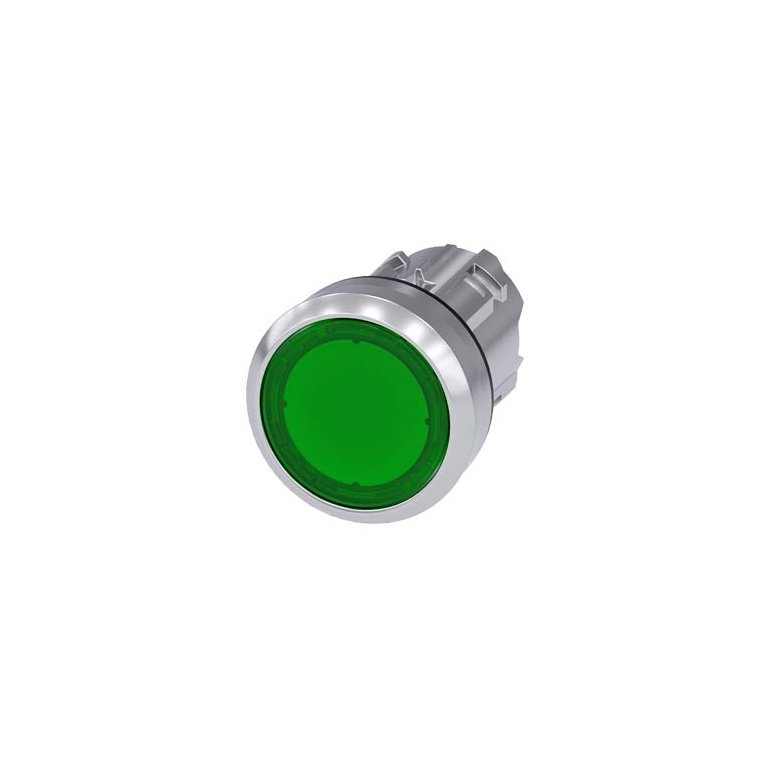 3SU10510AB400AA0 Illuminated pushbutton, 22 mm, round, metal, shiny, green, pushbutton, flat, momentary contact type Siemens