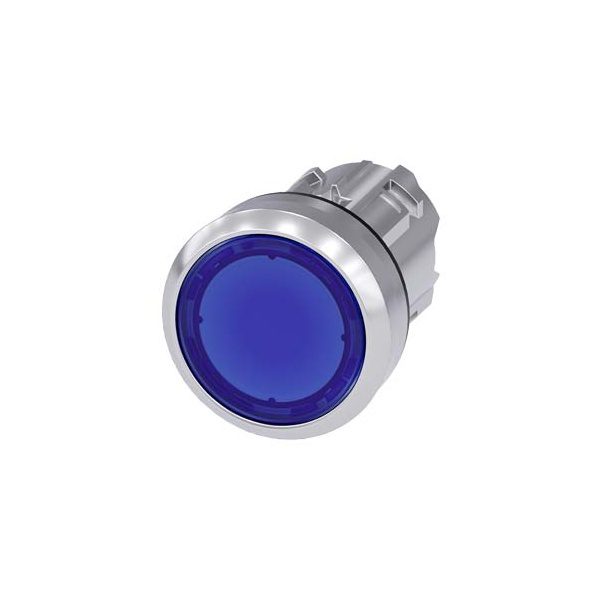 3SU10510AB500AA0 Illuminated pushbutton, 22 mm, round, metal, shiny, blue, pushbutton, flat, momentary contact type Siemens g